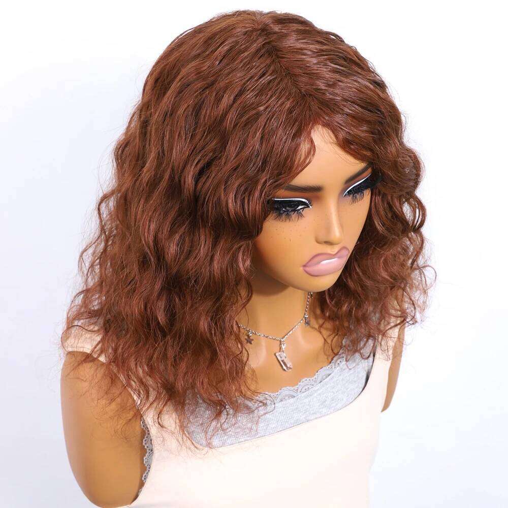 Big Fluffy Brown Mixed Blonde Glueless Wig With Fringe Bangs Honey Curly Bob Wigs Human Hair Side Part Pre Plucked Xiusiyuan2509