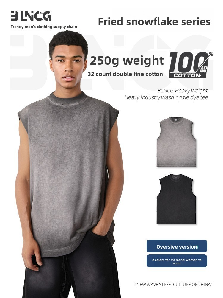 BLNCG Men's Cotton Sleeveless Tee: Summer Paris Hue, Washed Snow Wash, Loose Streetwear Sports Tank Top-KFMBX-10