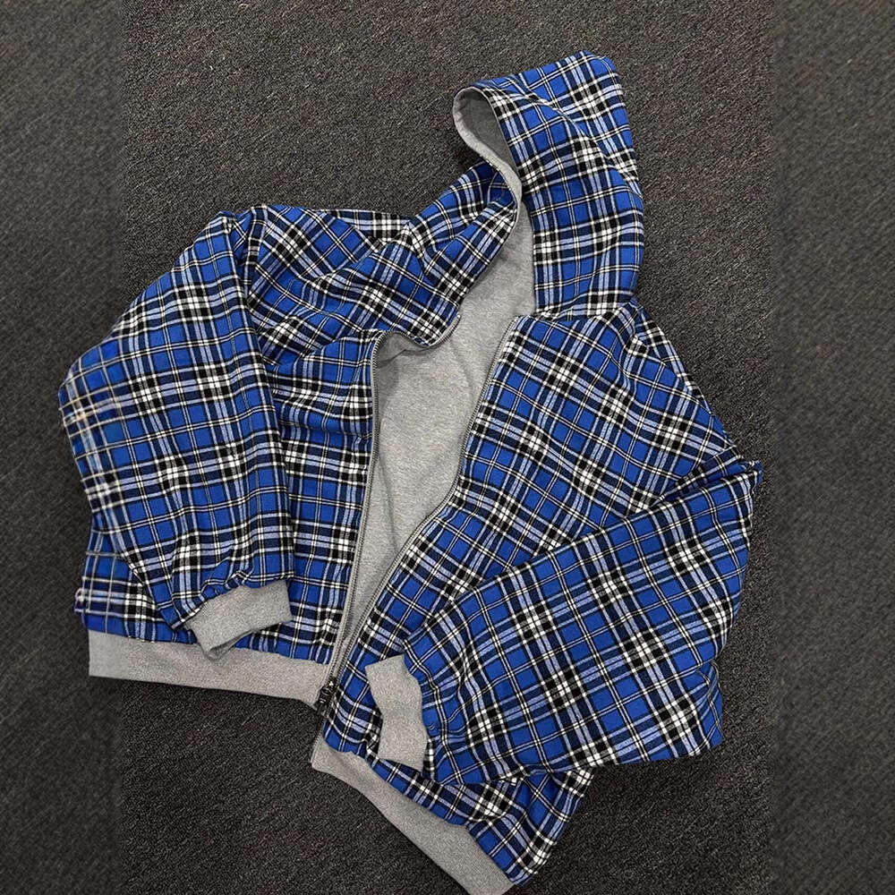Autumn and Winter Fashion Plaid Pattern Single Item Top Double-Sided Zipper Hoodie Street Trend