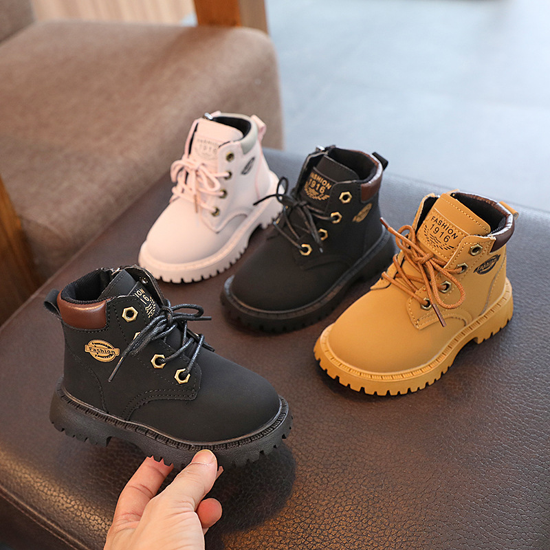 Autumn and winter new children's Martin boots, leather boots, mid top boots, side zippers, men's and women's fashionable shoes, trendy 