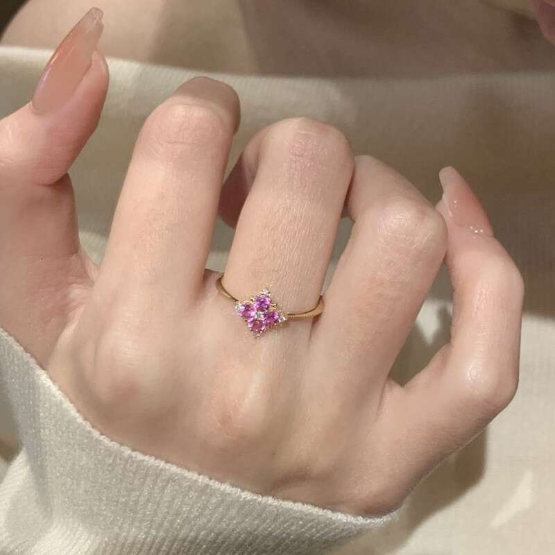 Purple Gemstone Four-Leaf Clover Necklace Women, Luxurious and Exquisite Open Ring for Women