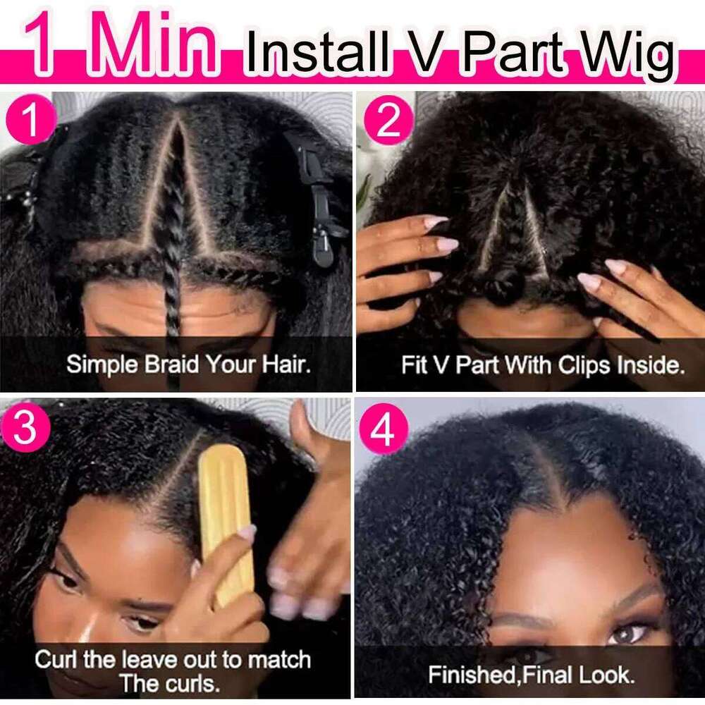 40Inch Kinky V-Part Human Hair Leave Out Upgrade Deep Wave Curly V Shape Wig No Glue Clip In Half Wigs 200 Density Xiusiyuan2509