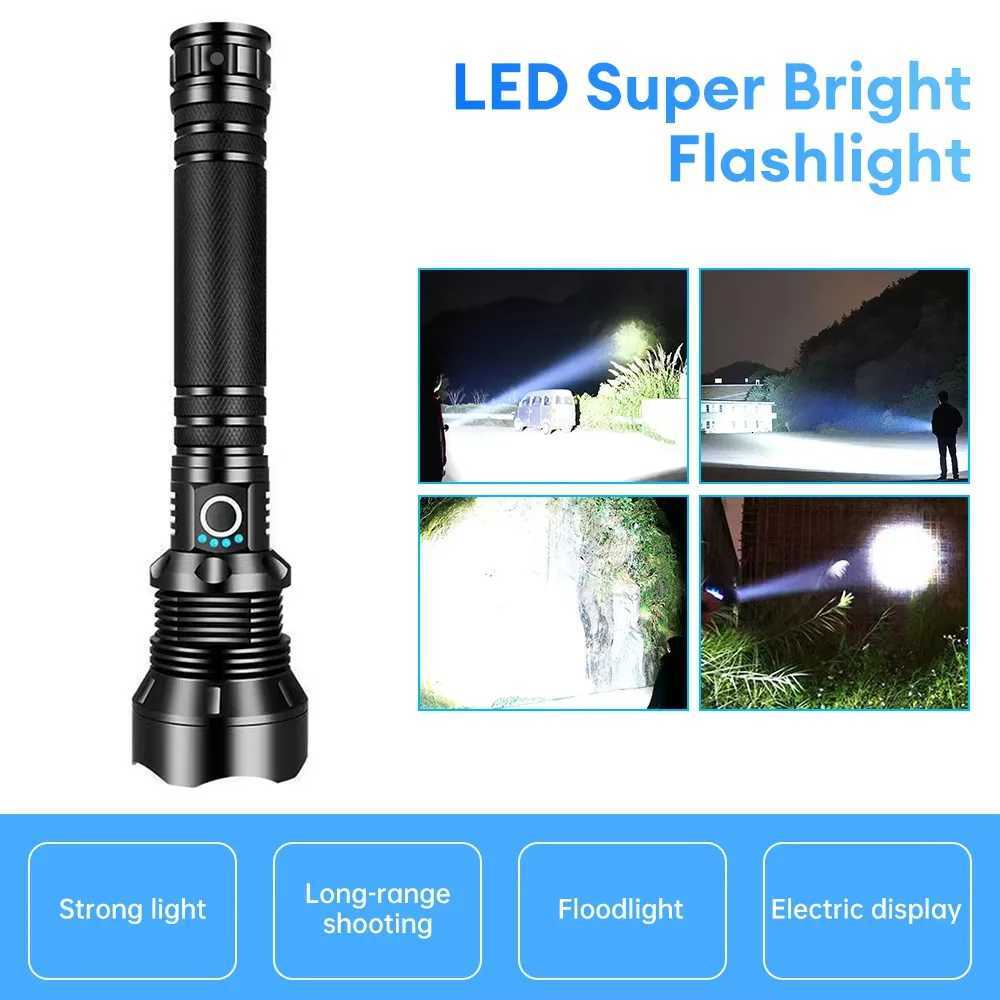 High Power LED Flashlight Super Bright Lantern Zoom Tactical Torch USB Rechargeable Powerful Hand Lamp Camping Outdoor Fishing D2509281