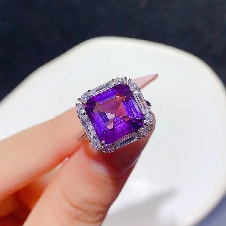 Dazzling 925 silver crystal ring 100% natural amethyst ring for party 10mm 5ct Brazilian amethyst jewelry with certificate