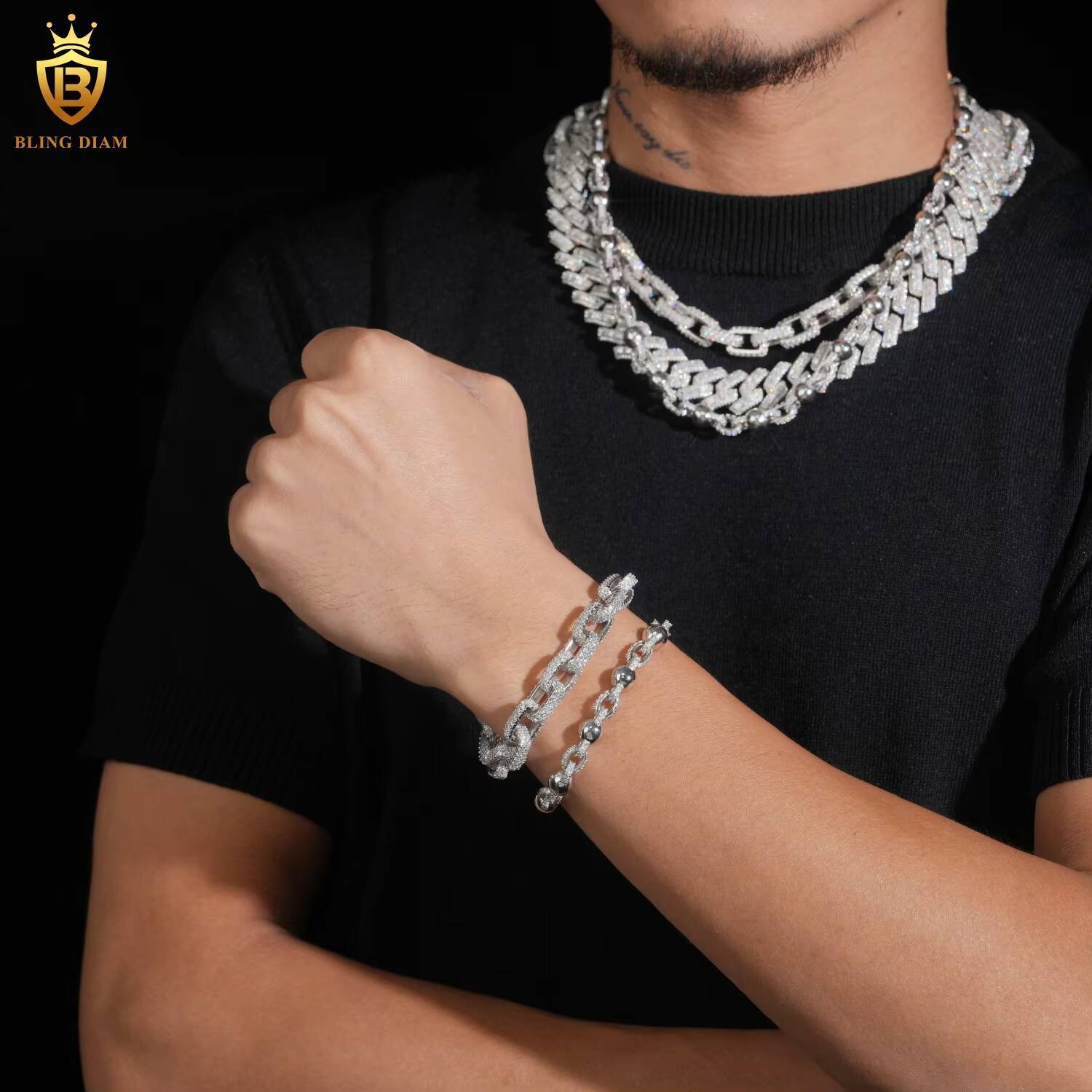 Hip Hop 8mm 10mm 16mm Baguette Shape Cuban Link Chain 925 Sterling Silver Moissanite Fine Jewelry Custom Men Moissanite Necklace