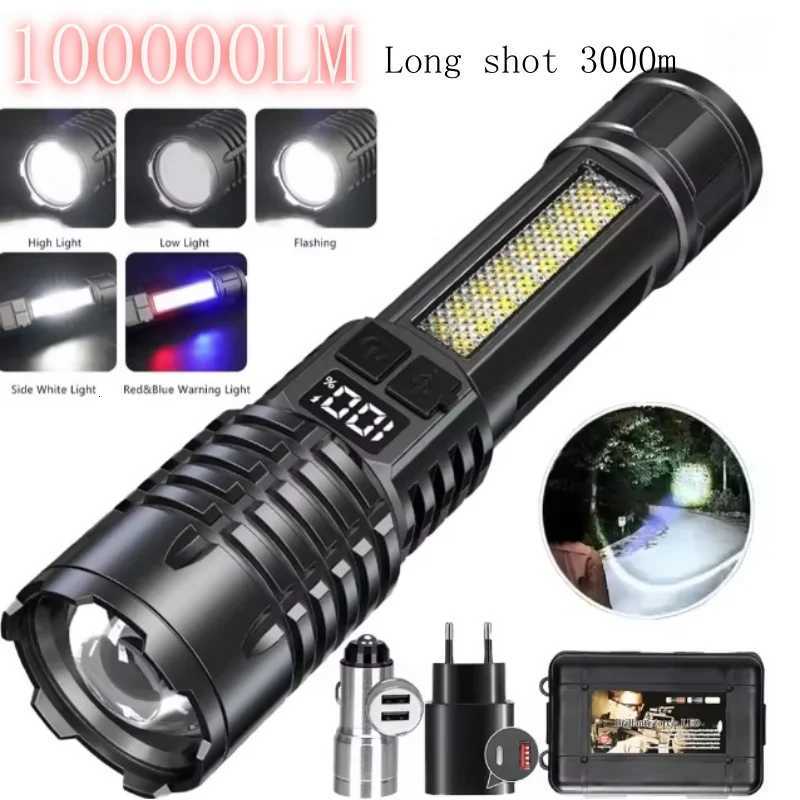 Portable High Power LED Flashlight Powerful TYPEC Rechargeable COB Flashlight With Side Light Torch For Outdoor Camping Hiking D250928