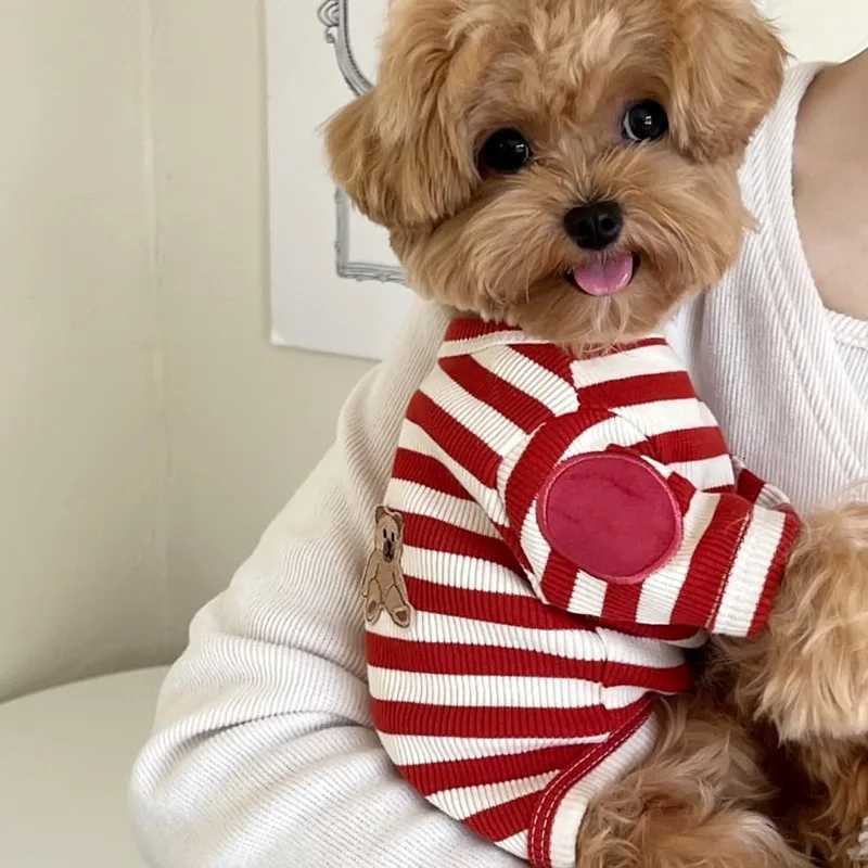 Puppy Striped Bottom Shirt Pet Dog Summer Clothes Thin Teddy TShirt Pomeranian Soft Two Legs Clothes Fashion Pet Vest X250928