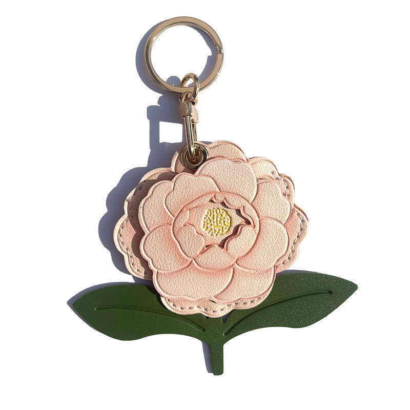 High-Quality Peony Flower Leather Access Card Holder Keychain High-Value Gift Pendant Bag Decoration