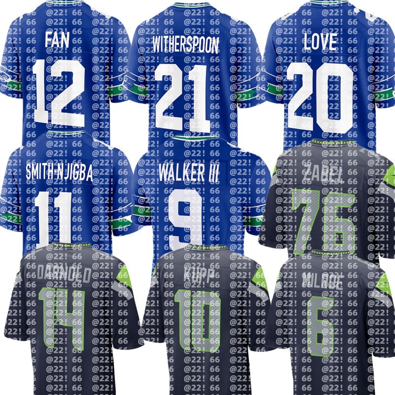 NFL Seahawks Jersey custom Steve Largent Kennedy Kam Chancellor 12th Fan Cooper Kupp Jaxon Smith-Njigba Sam Darnold Kenneth Walker III Devon Witherspoon GREY ZABEL
