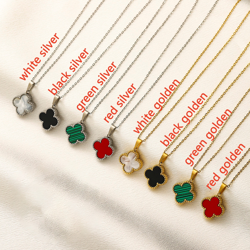 Designer Four Leaf Clover Necklace For Women Mother Of Pearl Pendant Gold-Plated Stainless Steel Chain Classic Jewelry Christmas gift