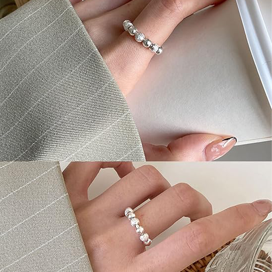 6Pcs Relieve Anxiety Rings CZ Beads Star Sunflower Snowflake Fidget Relief Spinner Adjustable Open Rings Set for Women Men Stackable Rings Wedding Wor