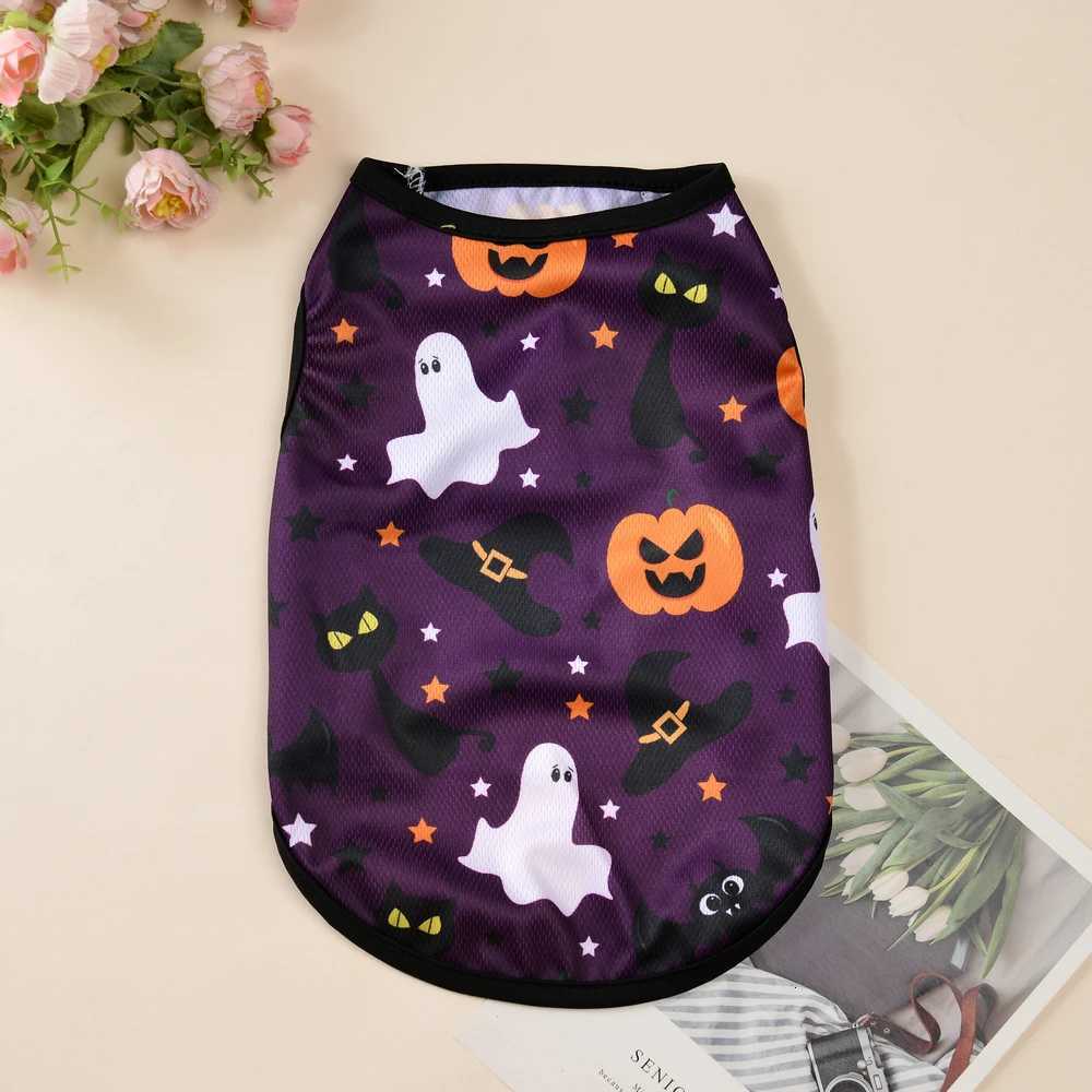 Dog Summer Clothes Small Medium Dogs Cats Soft Halloween Pumpkin Print Breathable Pets Tshirt Party Yorkshire Chihuahua Costume X250928