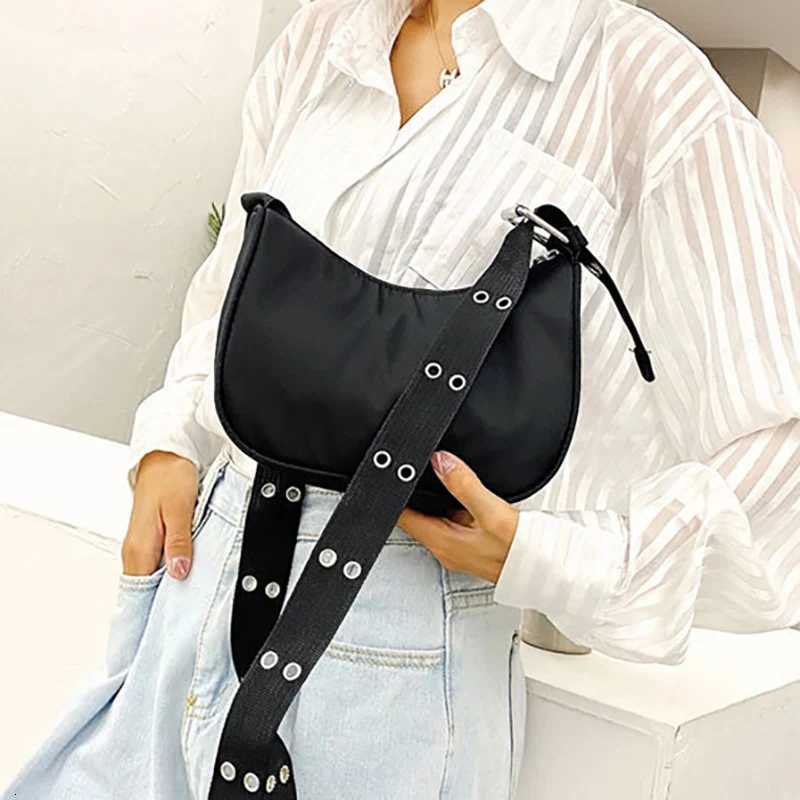 Casual Shoulder Bags For Women Black Waterproof Nylon Crossbody Bag Cool Girls Underarm Handbag Purse Z250928
