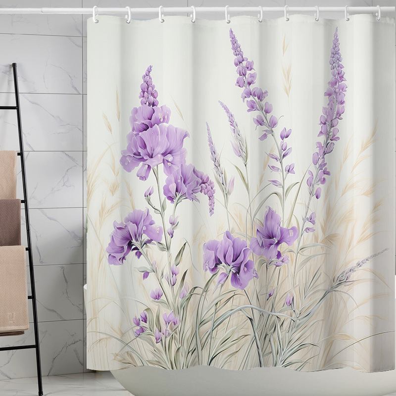 YL-37279 Tropical green leaf print shower curtain bathroom curtain waterproof and mildew proof partition curtain punch-free hanging curtain