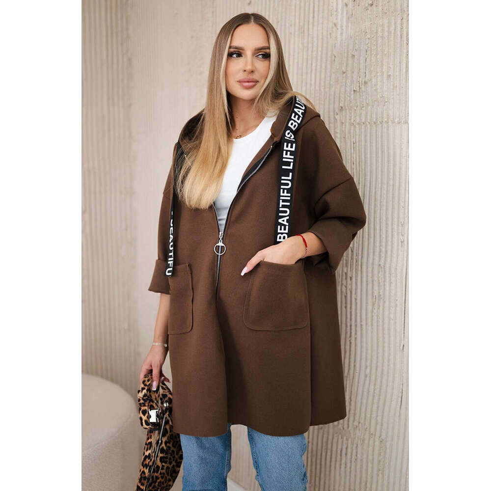 Autumn Winter New Hooded Sports Women's Plus Size Solid Color Casual Long Sleeve Zipper Woolen Coat
