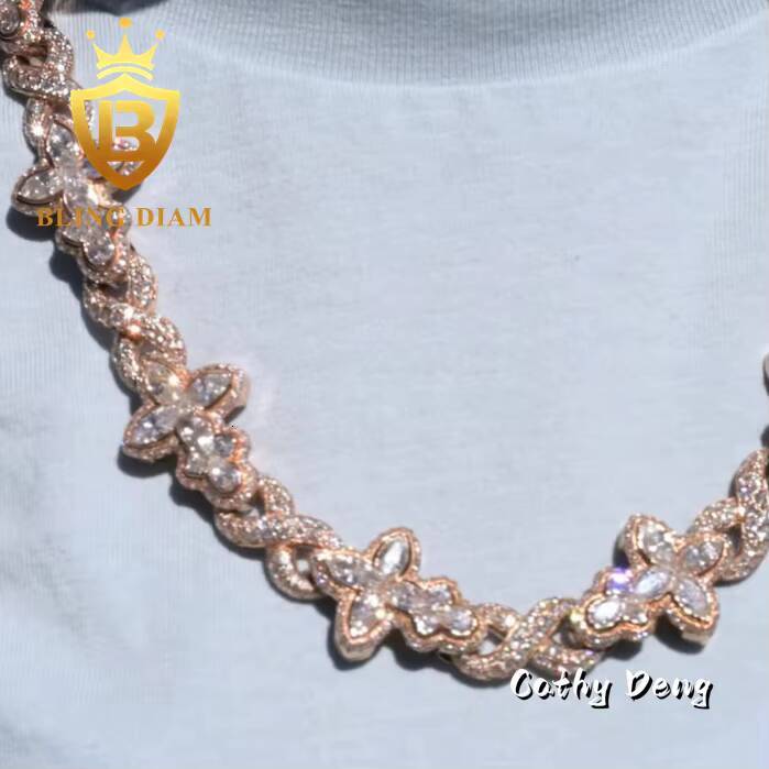 New Arrival Hip Hop Jewelry VVS Moissanite Cuban Link Chain Cross Design Moissanite Ice Out Cuban Chain Pass Diamond test