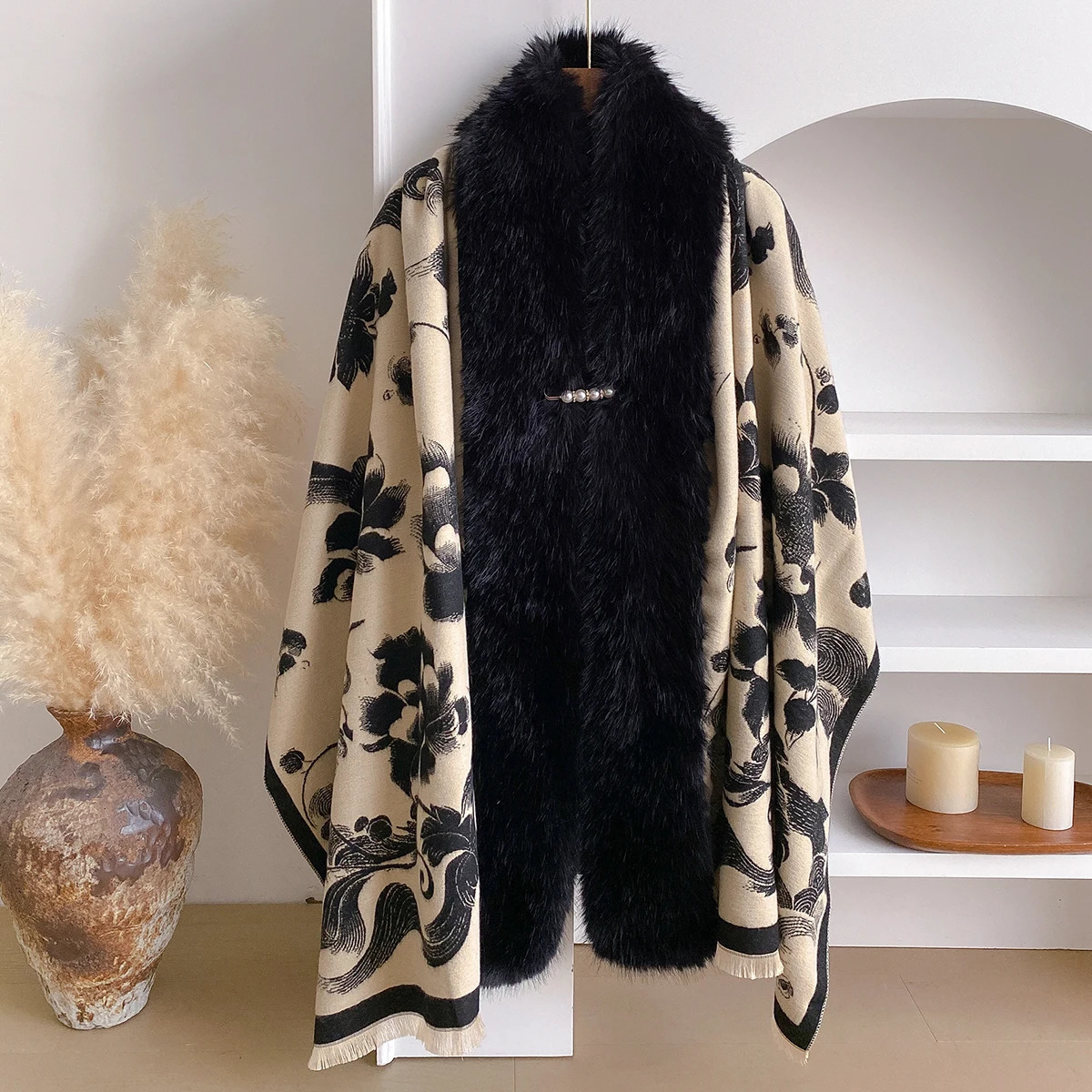 Fashion Soft Faux Rex Rabbit Fur Coat Shawl Cape Hooded Jacquard Knit Blends Scrave Winter Loose Cloak Scraf Mother Gift 250928