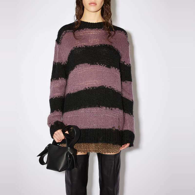 New Early Autumn Long Sleeve Striped Loose Sweater Women's Lazy Pullover Round Neck Knitted Top