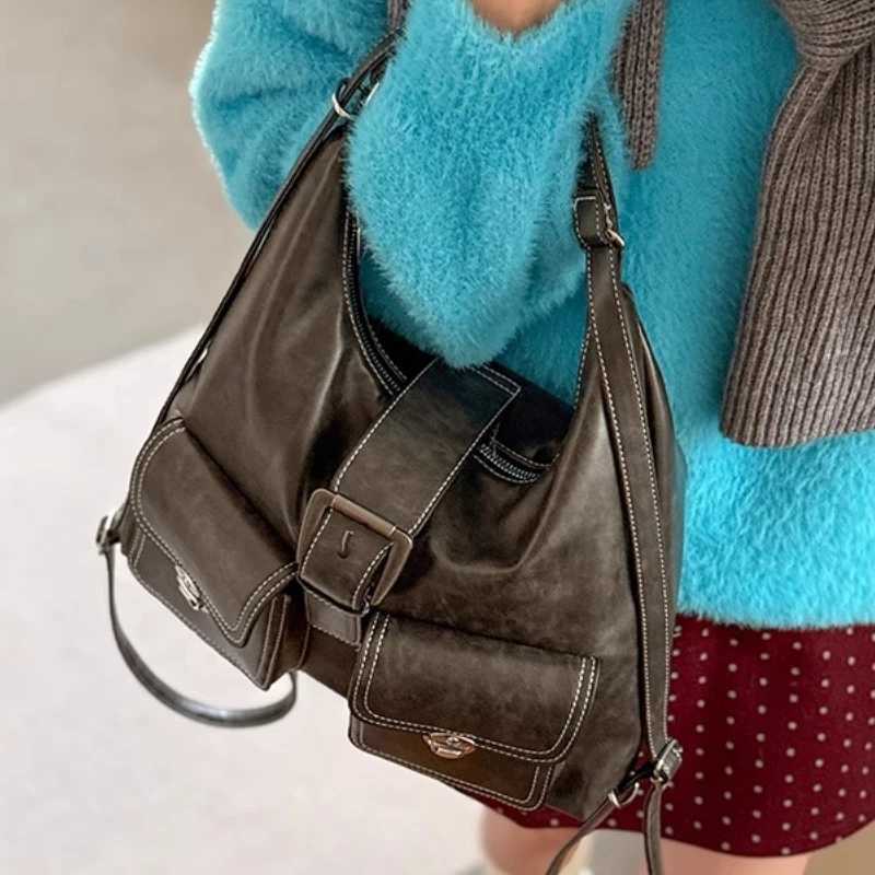 Y2k Aesthetic Vintage Pockets Shoulder Underarm Bag All Match Women Trendy Casual Handbags Korean Ins Preppy Fashion Backpacks Z250928