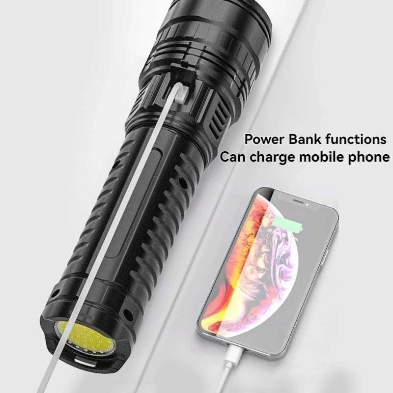 10000LM Most Powerful Led Flashlights Tactical 15000mah Builtin Battery Flash Light Emergency Spotlights 4km Holiday Gifts D250928