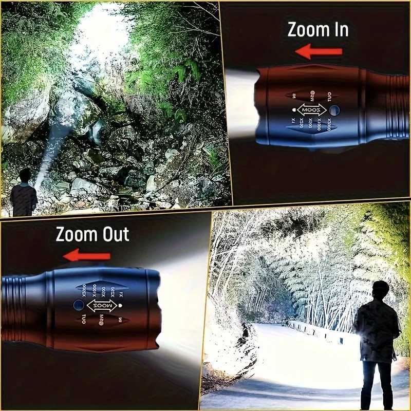 High Power T6 LED Flashlights Camping Torch 5 Light Modes Zoom Light Aluminum Alloys Waterproof Material External 18650 Battery D2509281