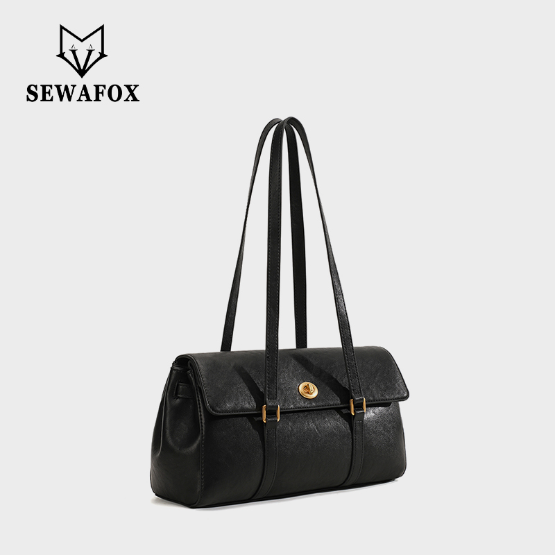 Sewafox Women's Shoulder Bag Fashion Retro Shoulder Bag Suitable for Daily Use Black Dark Brown