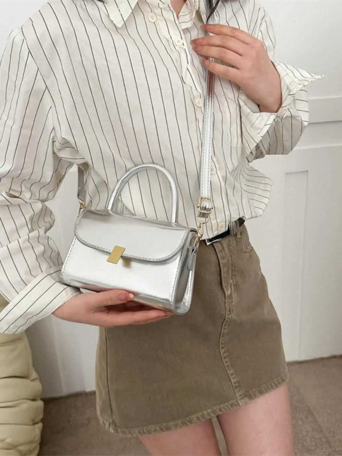 Women Square Cross Body Bag Hasp Solid Color PU Glossy Surface Handbag Korean Casual Fashion Female Shoulder Bags Z250928