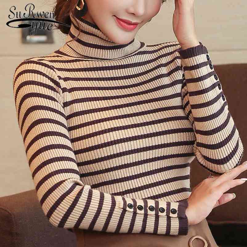 Turtleneck Sweater women striped knitted women sweater sueter mujer invierno autumn long sleeve sweater pullover 5124 50 210518