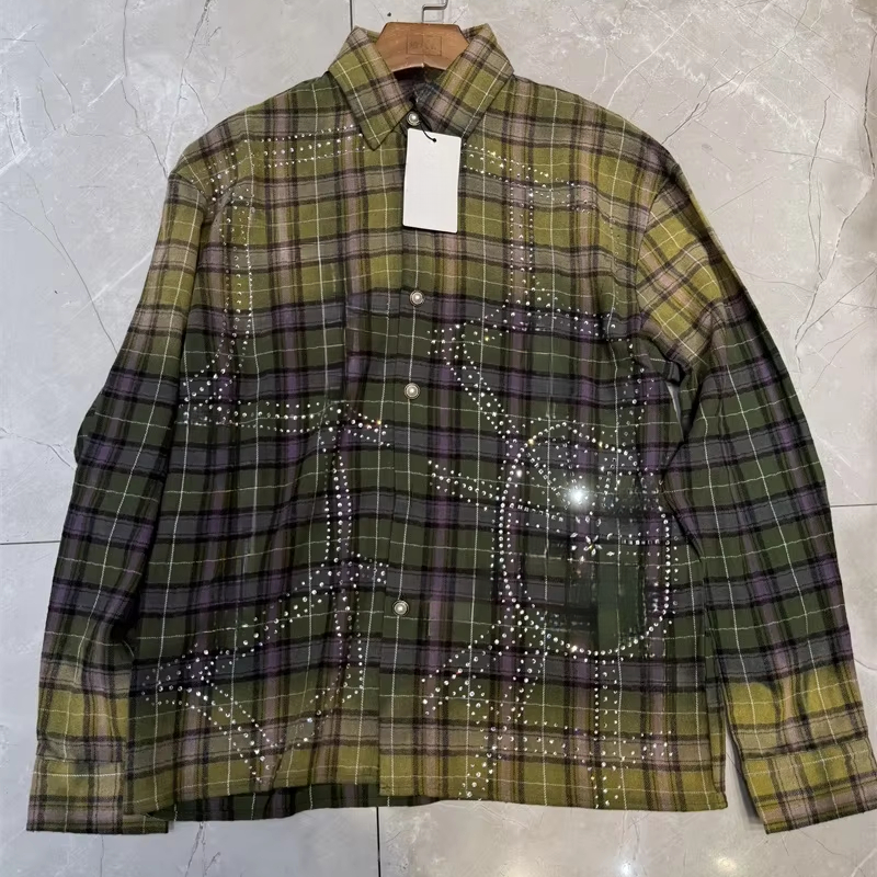 Yellow Shirts Jackets Men Women Print Pure Cotton Oversized Plaid Shirts