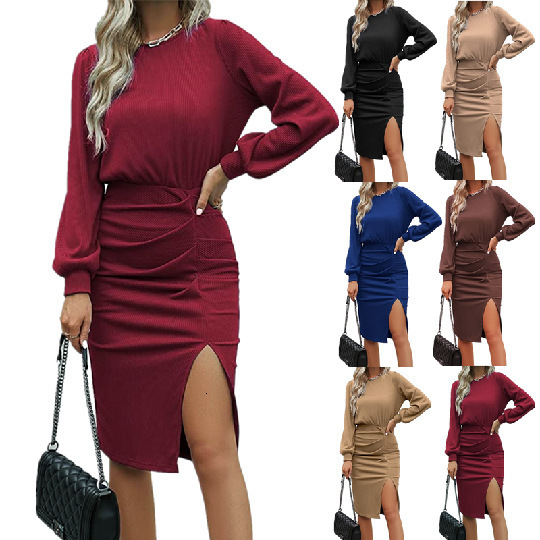 GK Dress For Women Contrast Fabric Evening Elegant Celebrity Party Dress OL Long Sleeve Crew Neck Bodycon Midi Dress 240420
