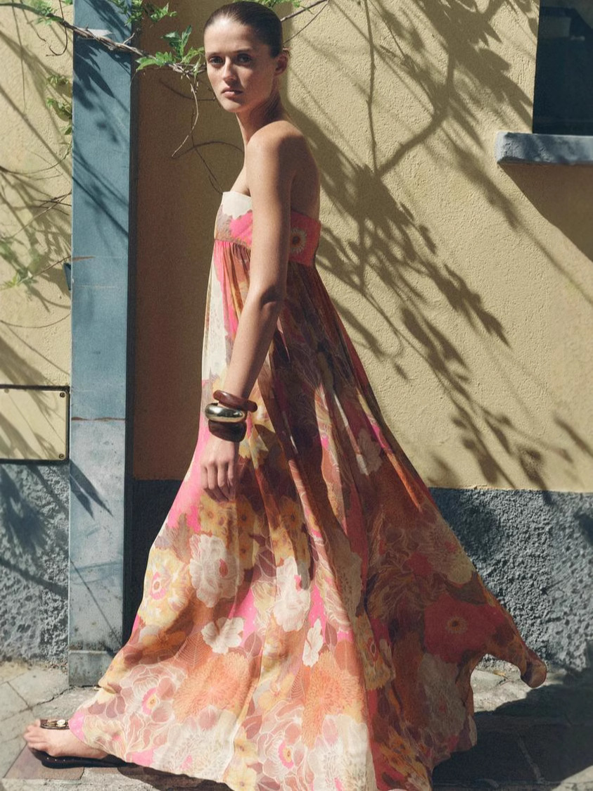 L928Summer new print dress tube top holiday style sexy French