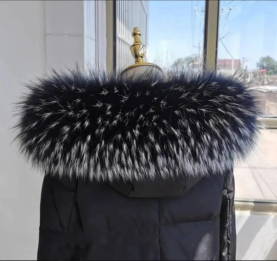 Winter 100 Real Raccoon Fur Collar Women Neck Warm Furry Fur Scarves Female Long Coat Hood Straight Collar Large Shawls 250928