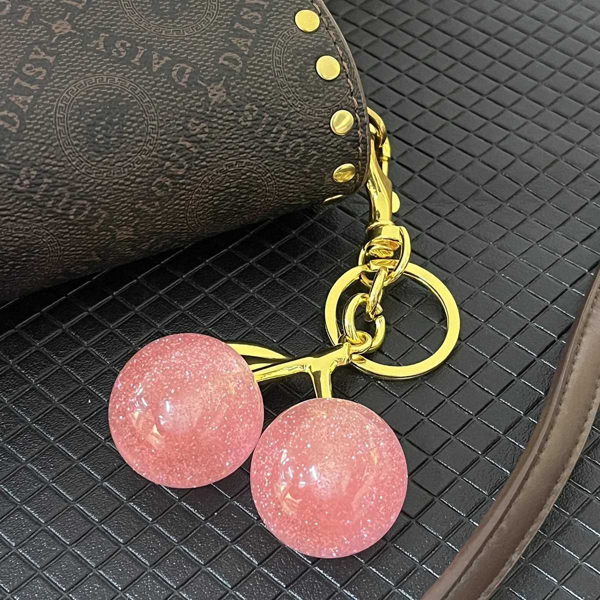 Luxury Decorative Ball Cherry Bag Pendant Keychain Glitter Pink Pendant Car Keychain Resin Accessories Bag Pendant advanced Y250928