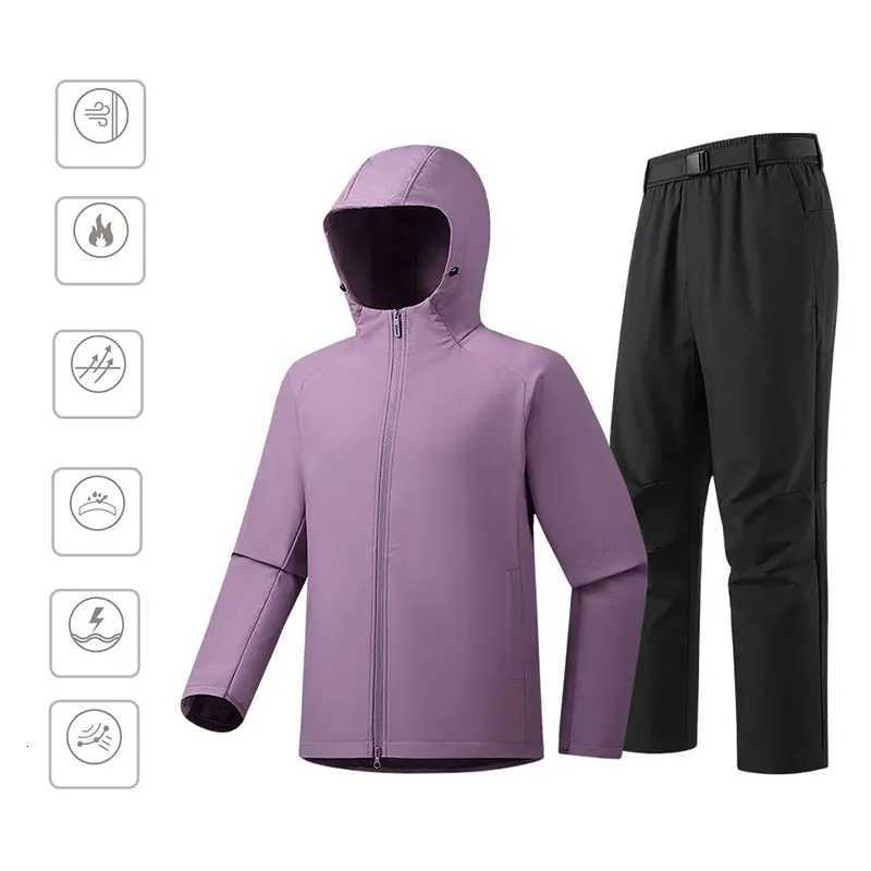 Unisex Autumn Thin Fleece Casual Sports Suit Waterproof Windproof Warm Hooded Coat Trouser Two Piece Running Fitness Sports Set W250928