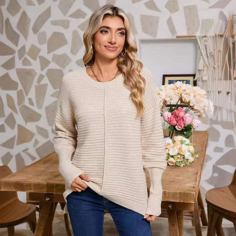 Autumn Solid Color Twisted Sweater Women's Fashion American Style Round Neck Long Sleeve Pullover Knitwear