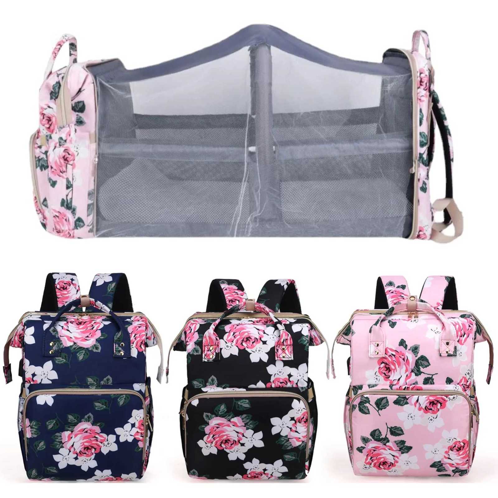 3 in 1 Diaper Bag Backpack Foldable Baby Bed Waterproof Travel Bag with USB Charge Diaper Bag Backpack with Changing Bed 3 pesXJ250928