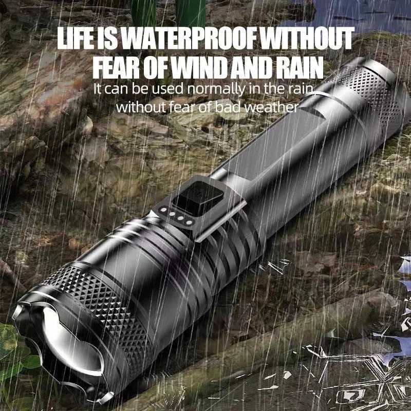 High Strong Power Led Flashlights Tactical Torch with Display Light USB Charging Camping Fishing Emergency Zoom Lantern D250928