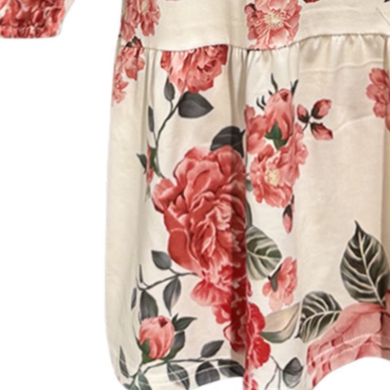 Women's Long Sleeve Floral Print Ruffled Hem Dress Elegant Vacation Apricot Dress-CF52796