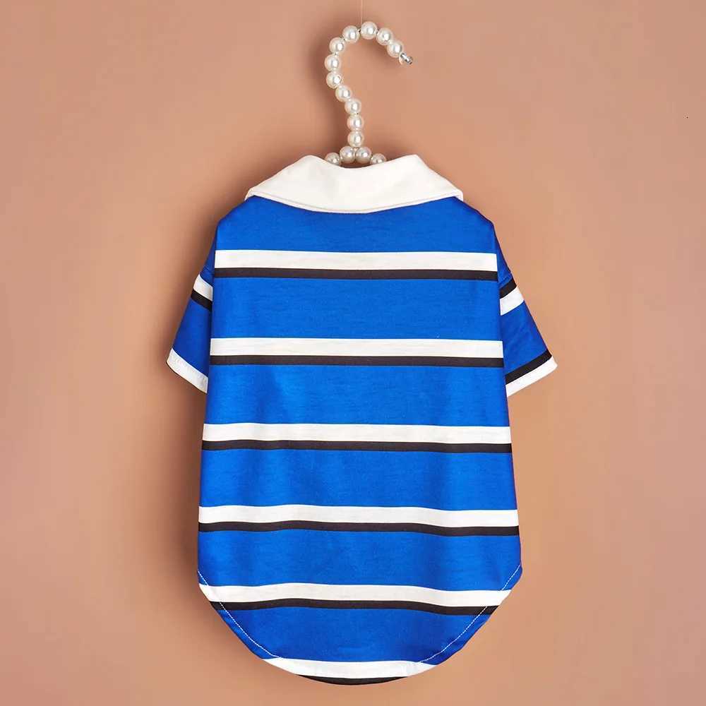Pet clothes cat and puppy blue and white striped short sleeves X250928