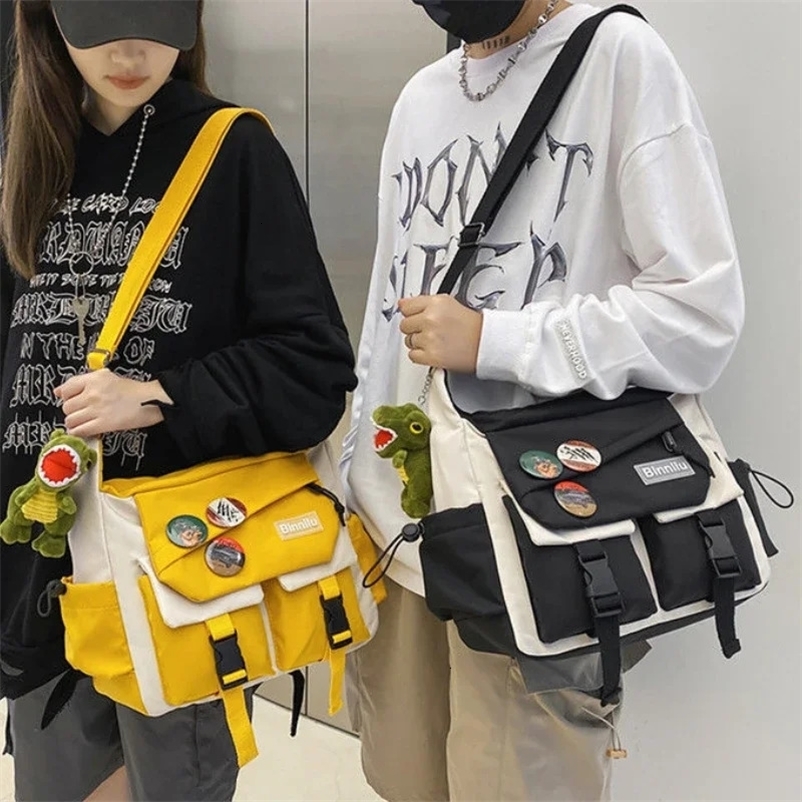Harajuku Men Nylon Crossbody Bags for Women Messenger Bag Girls School Book Bags Youth Canvas Handbags Shoulder Bag Sac Bolsas250208bj