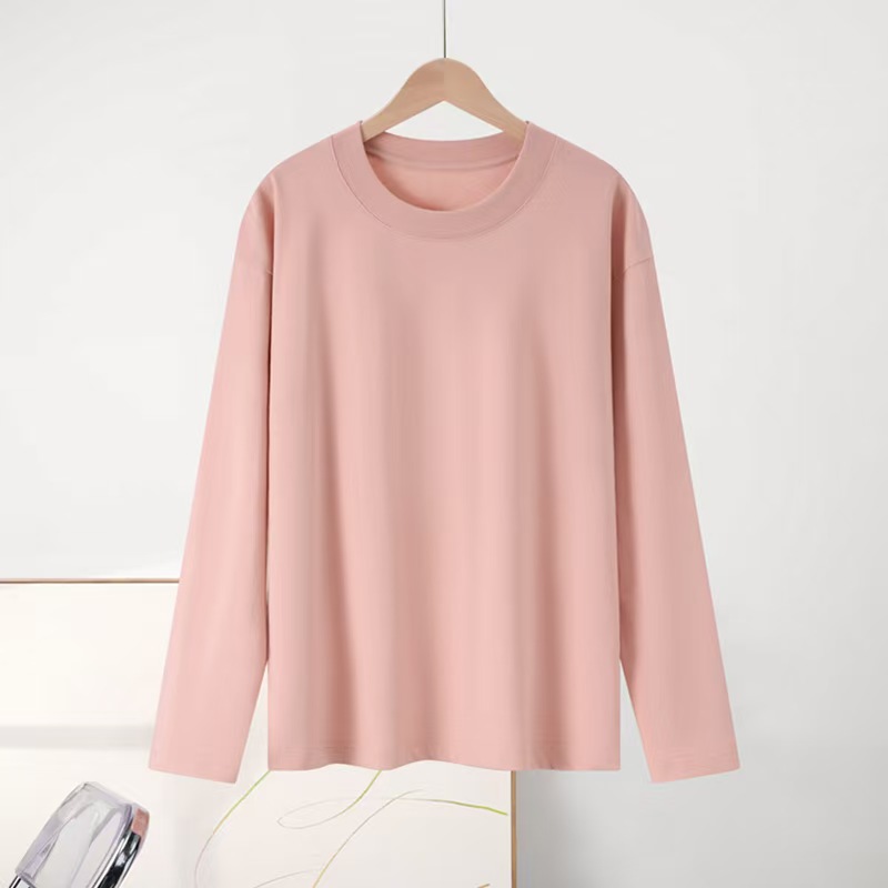 K2274 European and American style oversized pure cotton long-sleeved T-shirt for women, thickened style, casual and slim, multi-color customization