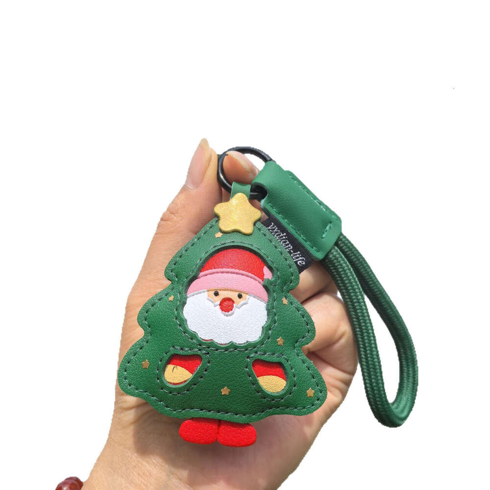 Creative Christmas Tree Sock Pendant for Boys and Girls Cute Green PU Leather Backpack Cartoon Car Keychain