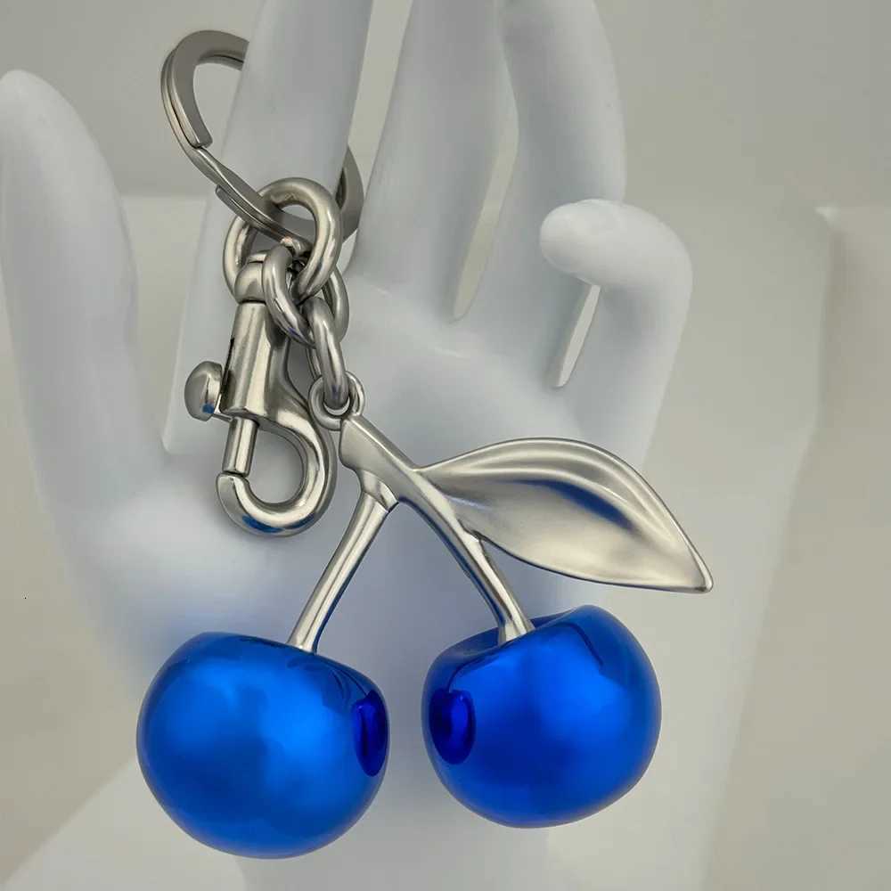 Luxury Mirror Face Blue Cherry Keychain Summer Fruits Cherries Pendant Keyring For Women Men Jewelry Bag Accessories Gift Y250928