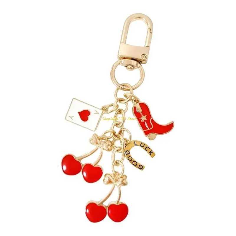Luxury 4XBF Fashion Cherry Bowknot Keychain Pendant Accessory For Womens Bags And Keys Y250928as
