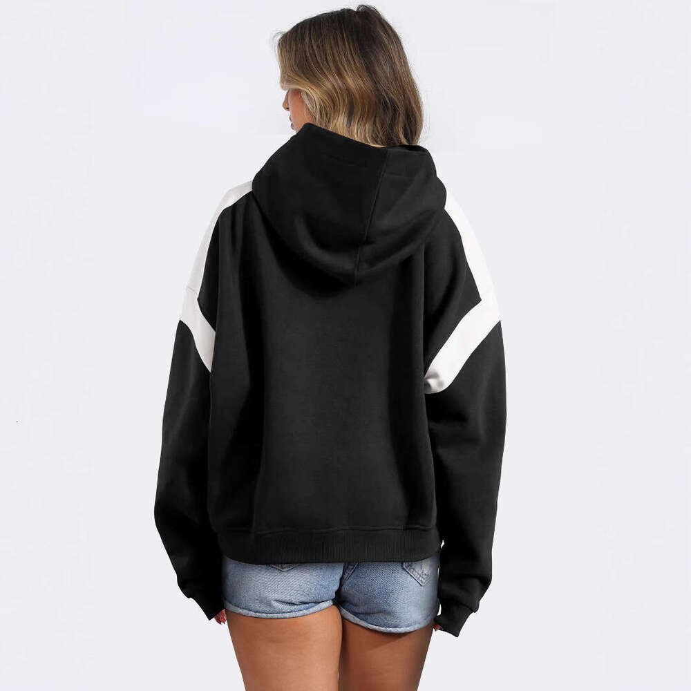 New Early Autumn Color-Block Drop Shoulder Women's Fashion Baseball Jacket Trendy Brand Hoodie Hooded Sweatshirt for Women