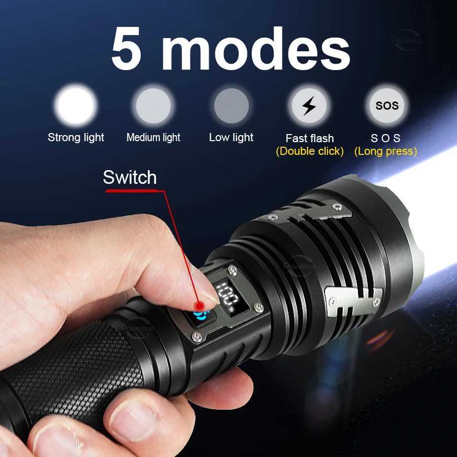 10000000LM Powerful LED Flashlight Super Bright USB Rechargeable Waterproof Tactical Torch Outdoor Camping Fishing Zoom Lanterns D250928