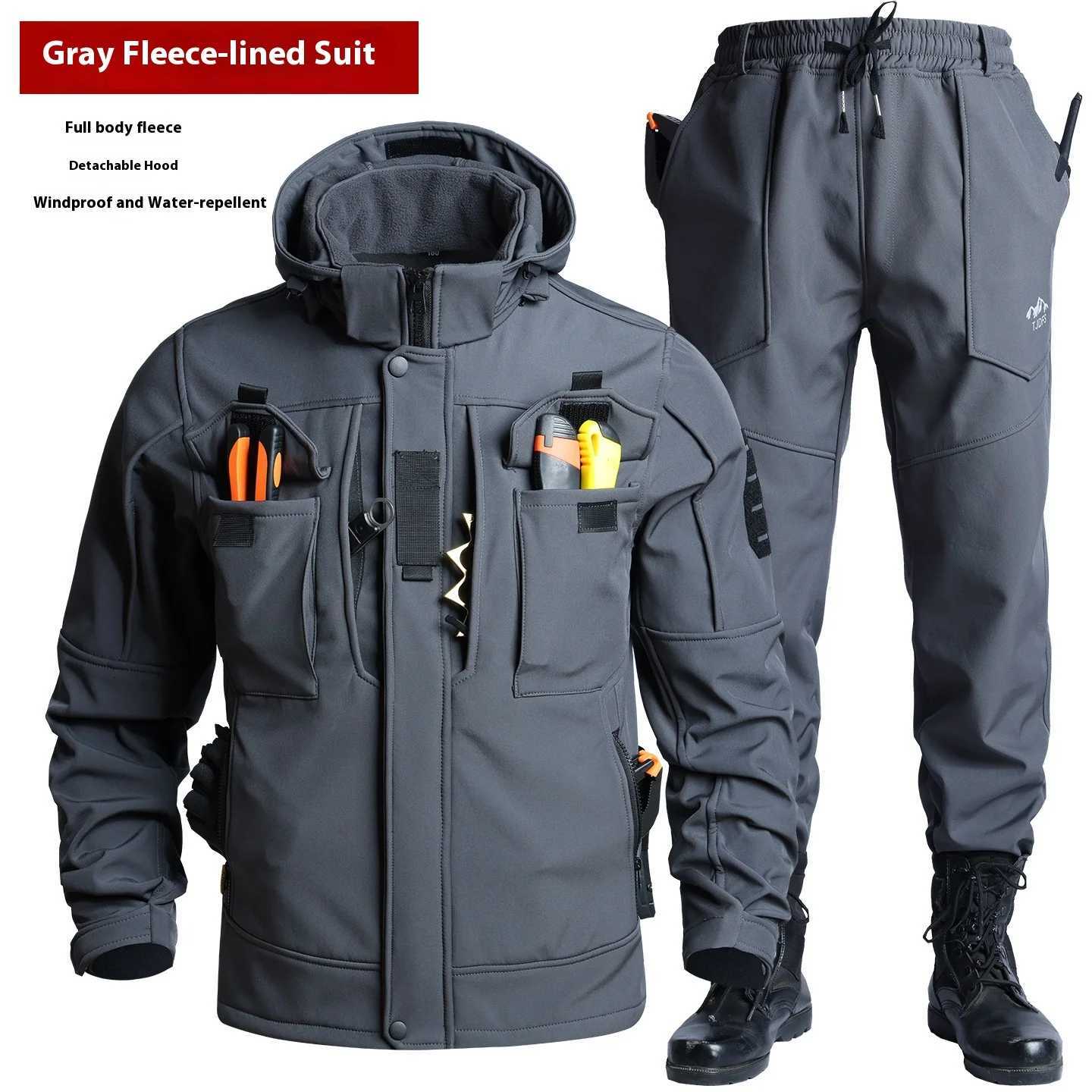 Mens Tactical Soft Shell Jacket Pants Set Waterproof Windproof Winter Fleece Lined Work Suit Outdoor Sports W250928