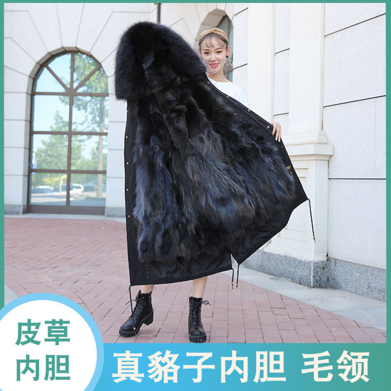 New Style Women's Winter Parka Female REAL Fur Raccoon Fur Liner Detachable Long Ladies Coat Fur Coat 201031