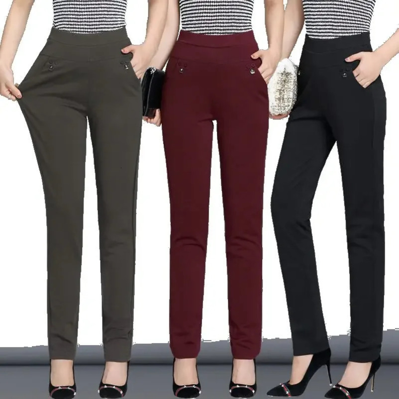 y2k autumn Plus Size Womens Pants Fashion Solid color Skinny high waist elastic Trousers Fit Lady pants sets Woman clothing 250106