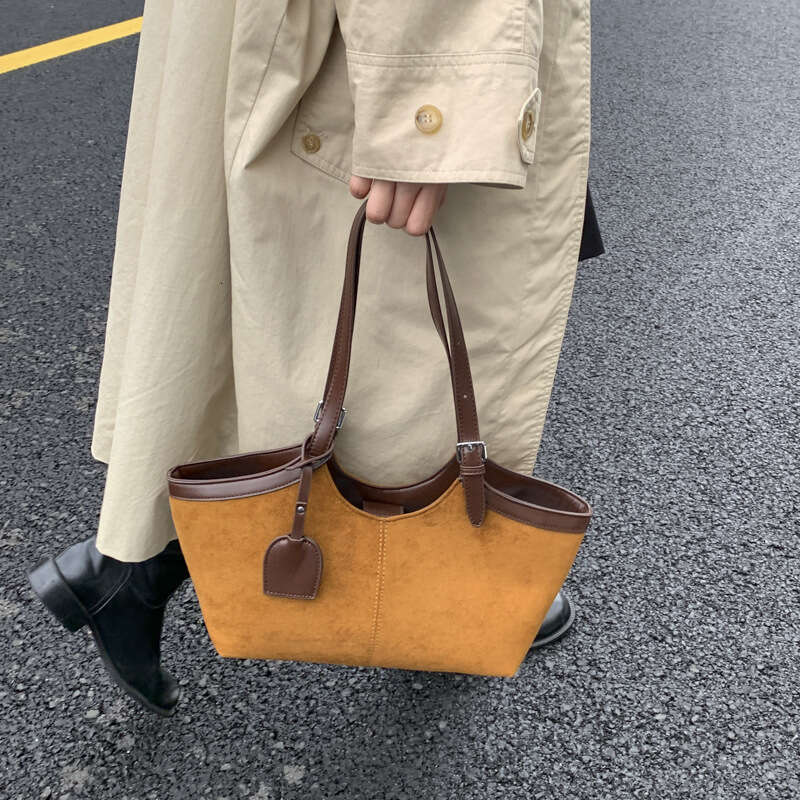 Fashion Elegant Handbags Suede Shoulder Basket Bag for Women New Versatile Matte Single Shoulder Crossbody Tote Bag